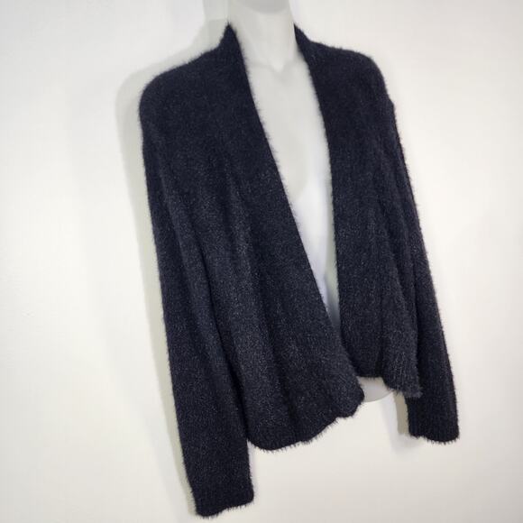 Calvin Klein Cardigan Sweater Women XL Black Fuzzy Open Front Long Sleeve Career - Picture 3 of 10